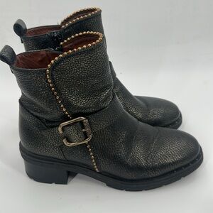 Hispanitas LeVia Bronze Studded Thick Leather Strap Moto Booties‎ 38